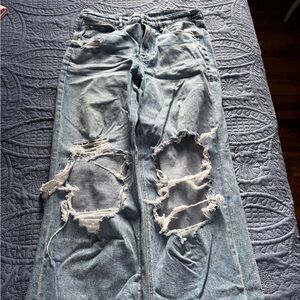 American Eagle Outfitters Ripped Light Blue Women's Flare Jeans